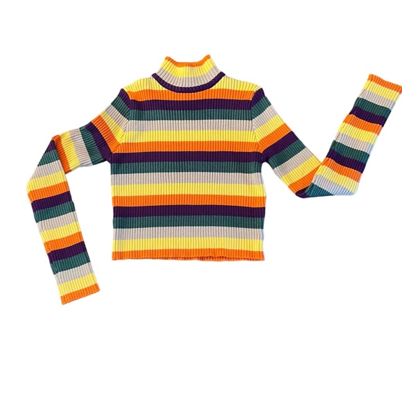 CIDER WOMENS COLORFUL STRIPED CROPPED TURTLENECK NWT - Picture 9 of 9